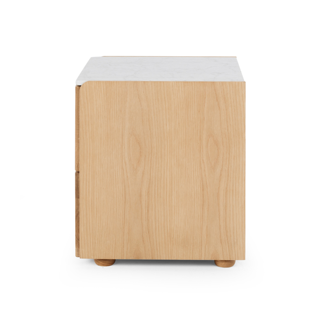 Cube Natural Oak Side Table 2drawer (Marble Top) image 2